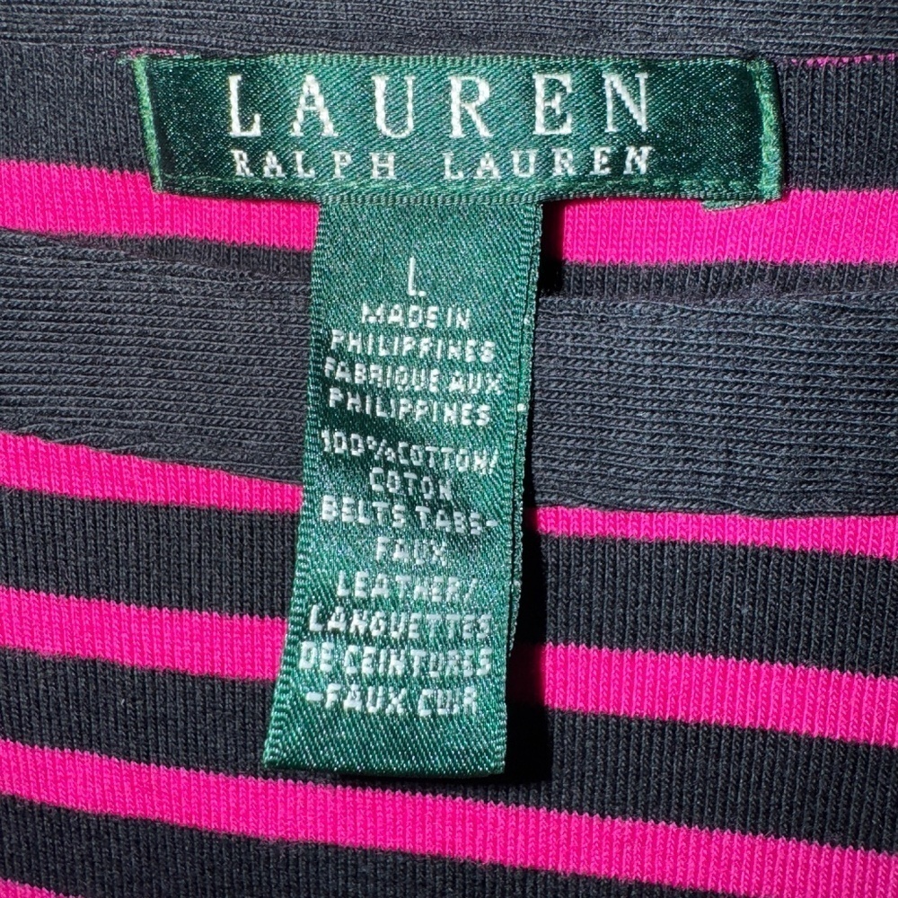EUC Lauren Ralph Lauren Magenta Navy Striped Knit Shift Dress Size Large - Picture 2 of 4
